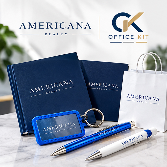 Americana Realty ofislerine özel tasarlanmış baskı ve promosyon ürünleri.
