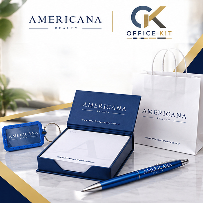 Americana Realty ofislerine özel tasarlanmış baskı ve promosyon ürünleri.
